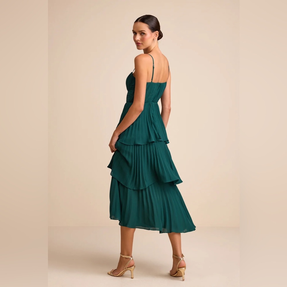 Lulu's Cascading Crush Emerald Tiered Bustier Midi Dress - Picture 6 of 15
